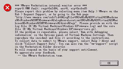 VMware Workstation internal monitor error