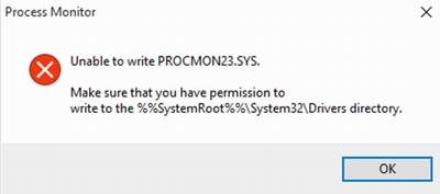Unable to weite PROCMON23.SYS